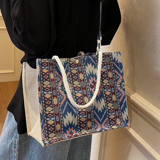 Damen Jute-Tasche mit traditionellem Ethno-Muster Nord Taschen