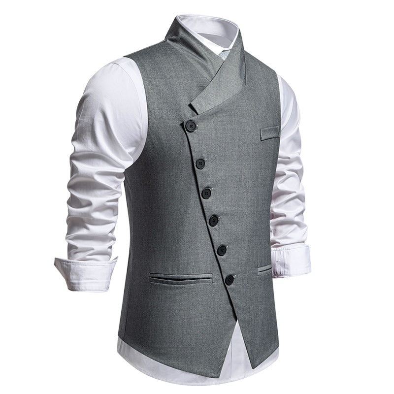 Herren asymmetrische doppelreihige Anzugweste mit schräger Knopfleiste und taillierter Silhouette Nord Taschen