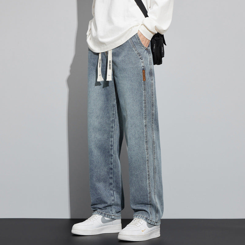 Herren Weite Denim-Hose im Lounge-Style mit Tunnelzugbund und geradem Bein Nord Taschen