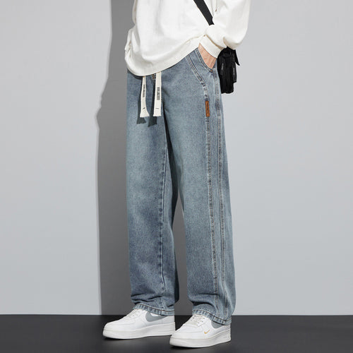 Herren Weite Denim-Hose im Lounge-Style mit Tunnelzugbund und geradem Bein Nord Taschen