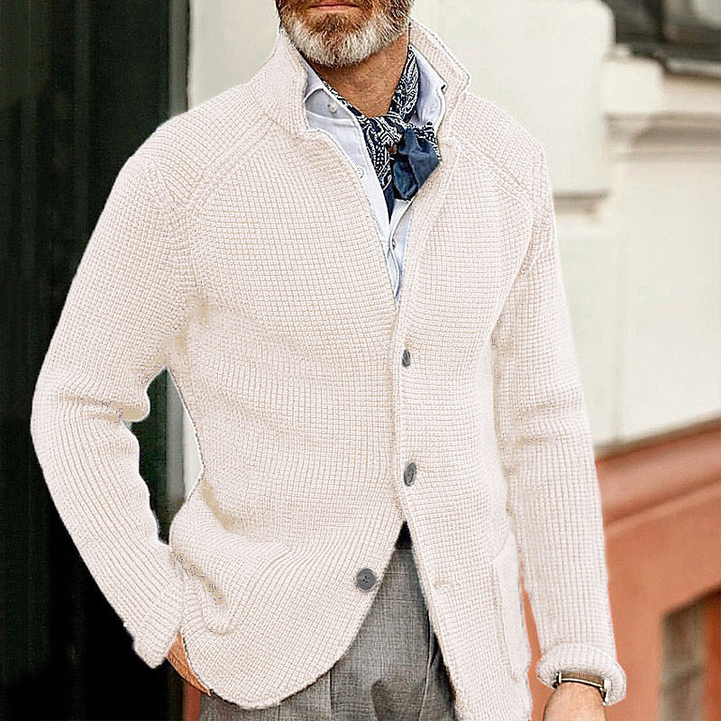Herren Waffelstruktur-Cardigan-Blazer mit Stehkragen und aufgesetzten Taschen Nord Taschen