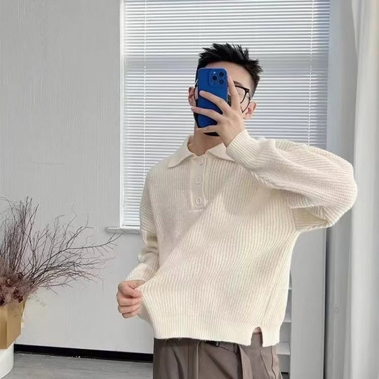 Herren Feinstrick-Polo-Pullover mit Halbschlupf‑Knopfleiste, Rippstruktur und Seitenschlitzen Nord Taschen