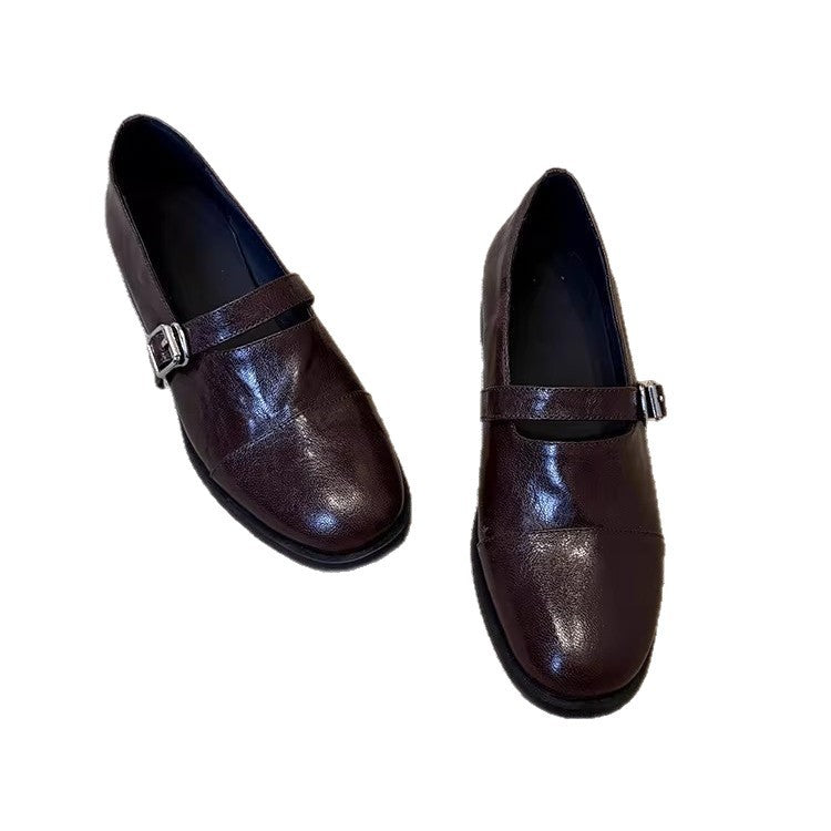 Damen Flache Leder‑Mary‑Jane‑Loafer mit verstellbarer Metallschnalle Nord Taschen