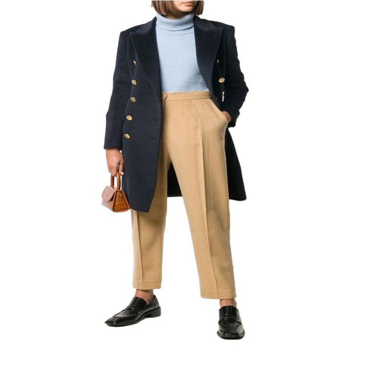 Damen Militärisch-inspirierter Taillierter Longcoat im Tailoring mit dekorativen Metallknöpfen Nord Taschen