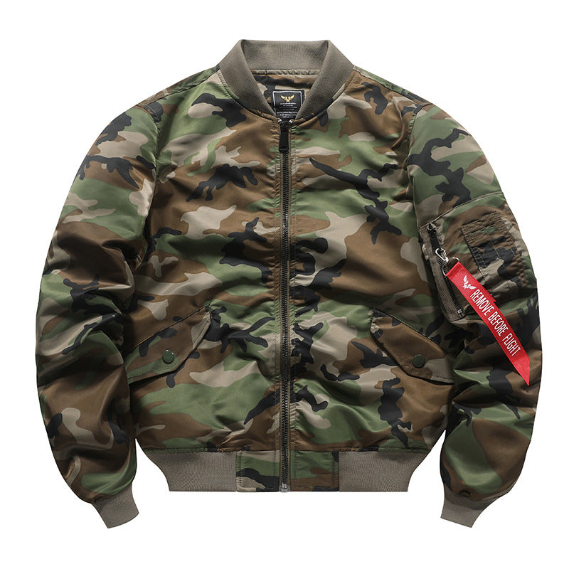 Herren Camouflage Piloten‑Bomberjacke mit Ärmeltasche, Utility‑Reißverschluss und gerippten Bündchen Nord Taschen