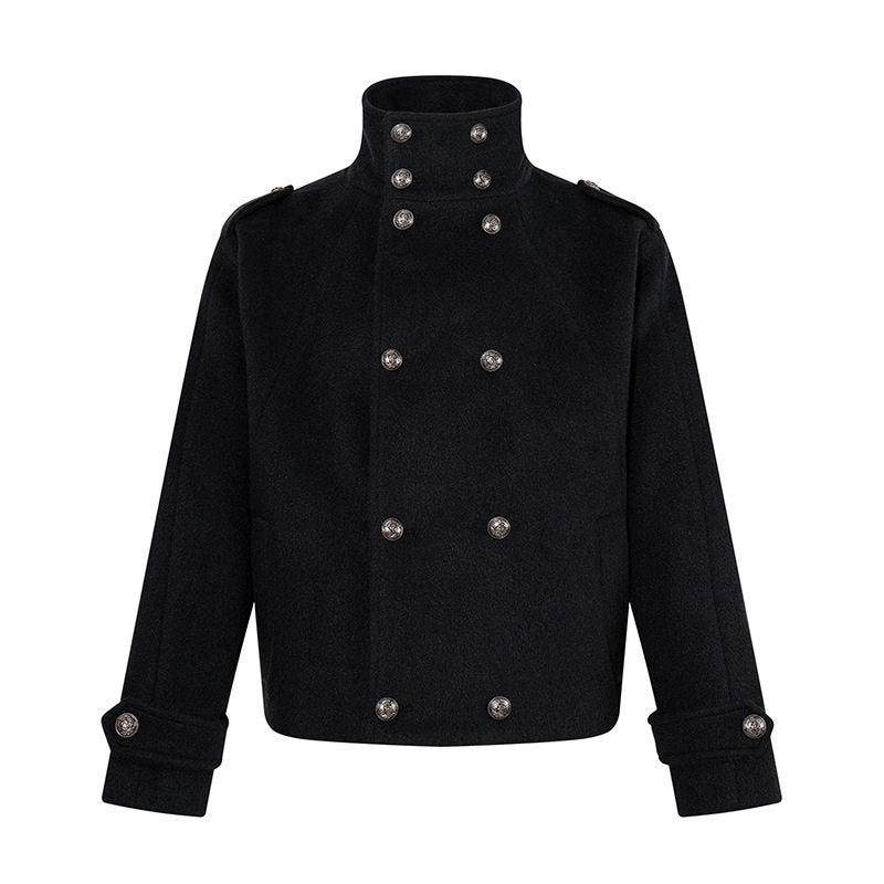 Damen Kurze Doppelreihige Militärische Cabanjacke mit Stehkragen und Epauletten Nord Taschen