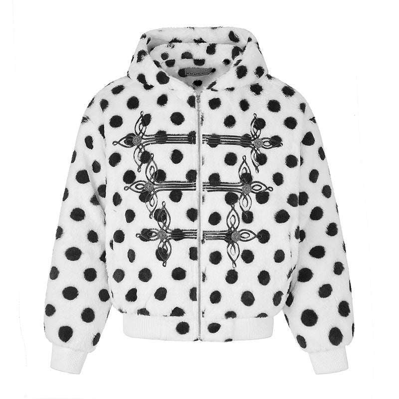 Damen Kapuzen-Fleecejacke im Bomberstil mit Polka‑Dot und dekorativen Froschknopf-Details Nord Taschen