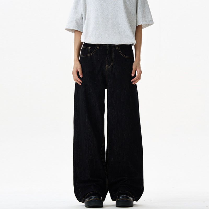 Damen Fließende Oversize-Denim-Palazzohose mit hohem Bund und langen Saumfalten Nord Taschen