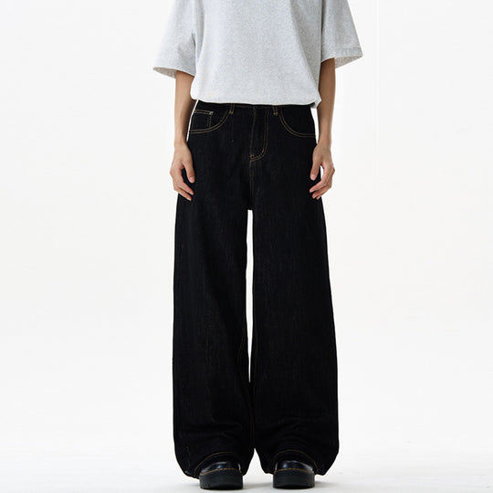 Damen Fließende Oversize-Denim-Palazzohose mit hohem Bund und langen Saumfalten Nord Taschen