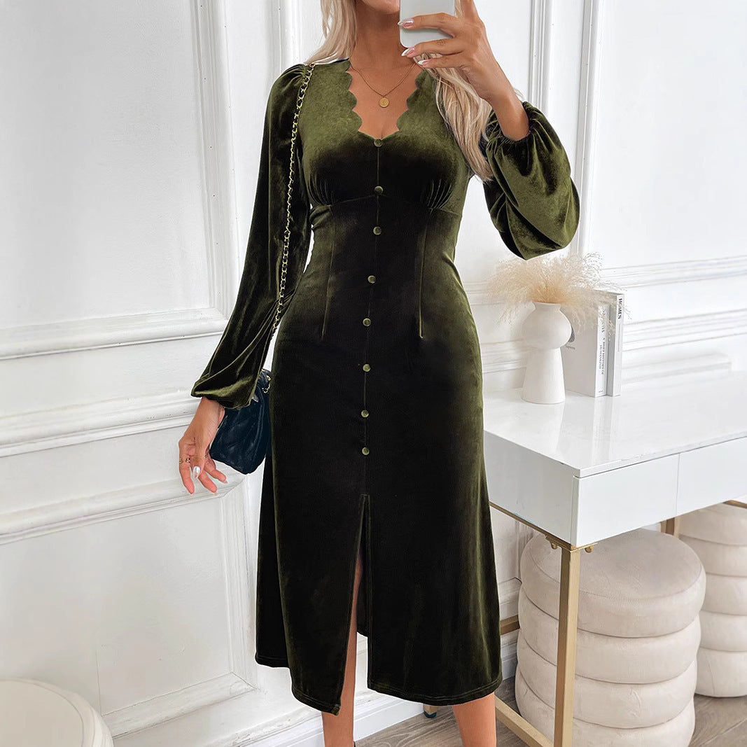 Damen Elegantes Wickelkleid mit Knopfdetails Nord Taschen