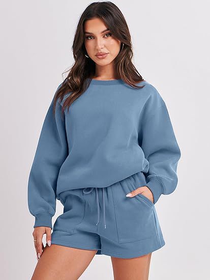 Damen Lässiges zweiteiliges Lounge-Sweatset mit Oversize-Rundhals-Sweatshirt und High-Waist-Relax-Shorts Nord Taschen