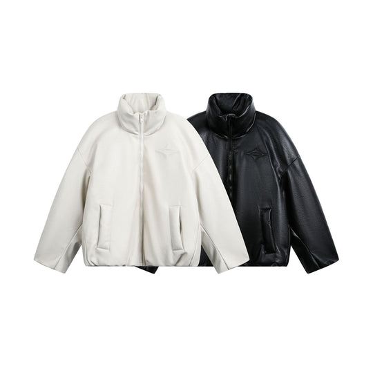 Damen Oversized Kunstleder-Bomberjacke mit hohem Stehkragen Nord Taschen