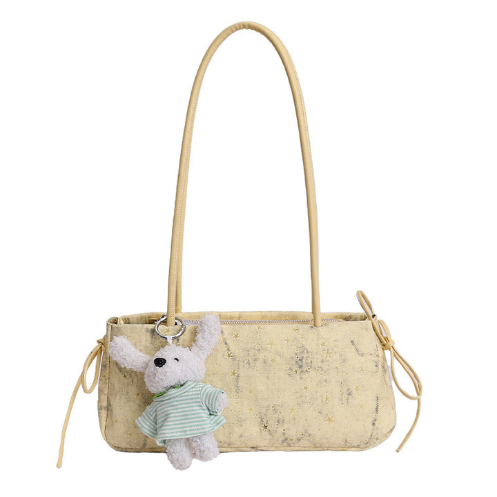 Damen Hobo-Tasche mit süßem Plüsch-Hängetier und einzigartigem Sternenmuster Nord Taschen