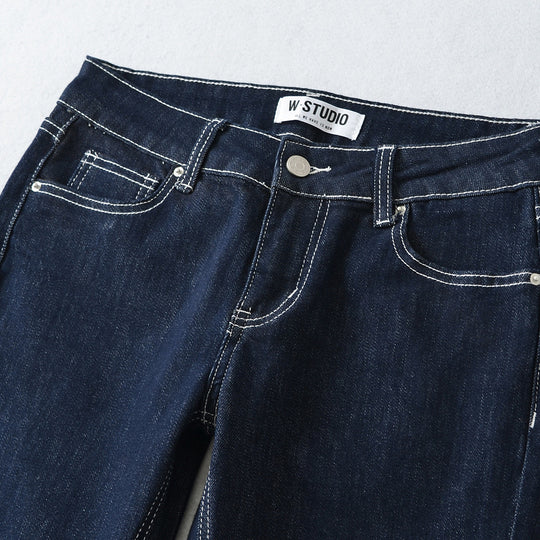 Damen Flared-Jeans mit dekorativer Mittelnaht und Kontrastnähten Nord Taschen