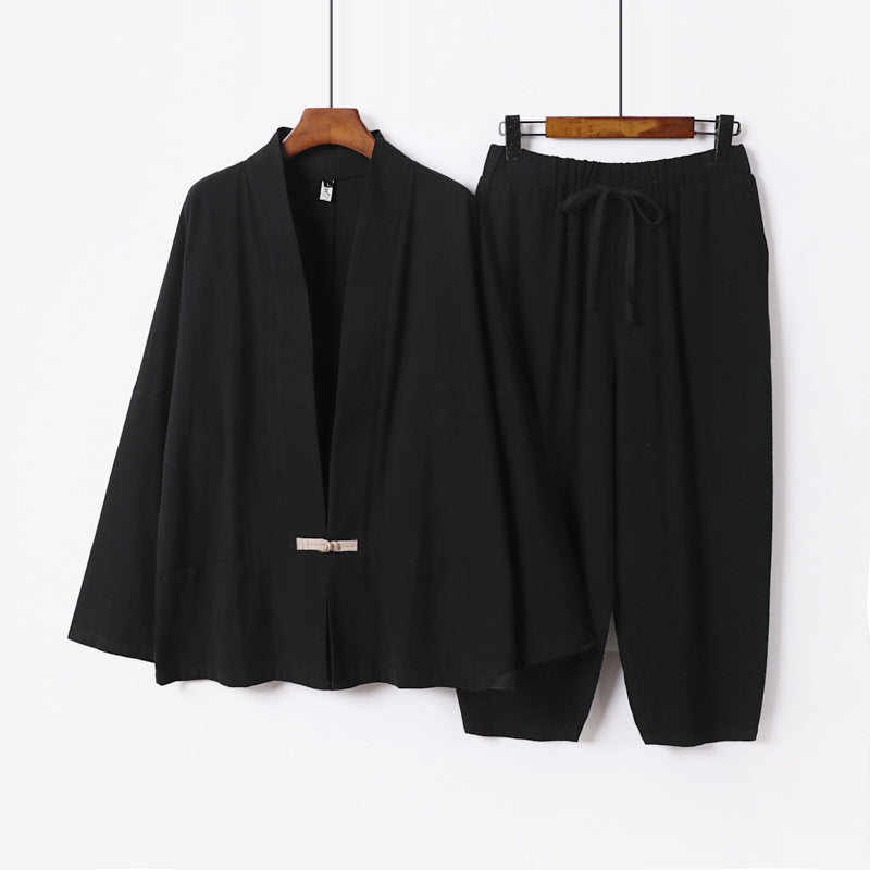 Unisex Lässiges Kimono-Loungewear-Set aus leichtem Leinenmix mit Kordelbundhose Nord Taschen