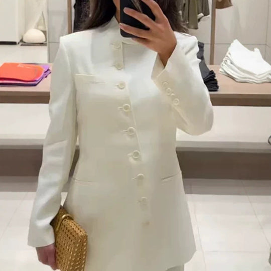 Damen Longline-Blazer mit Stehkragen und schmaler Silhouette Nord Taschen