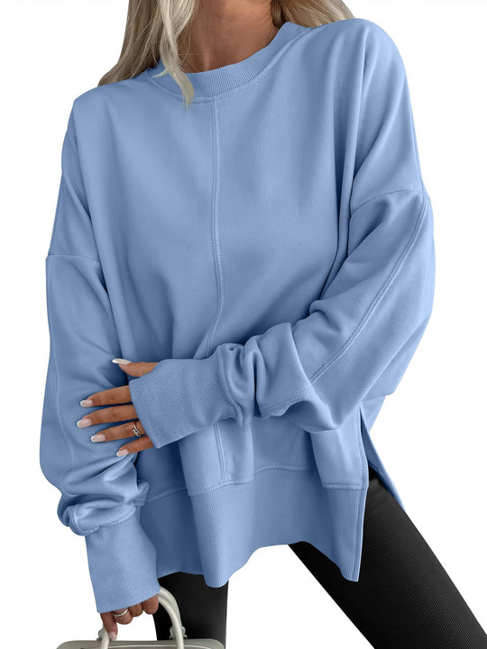 Damen Oversize-Sweatshirt mit Mittelnaht, verlängerter Saum und Rippbündchen Nord Taschen