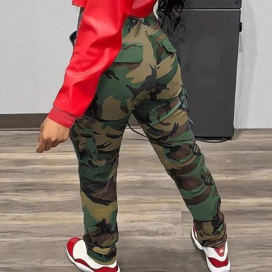 Damen Cargohose im Camouflage-Look mit taillenhoher Passform und schmaler Beinlinie Nord Taschen