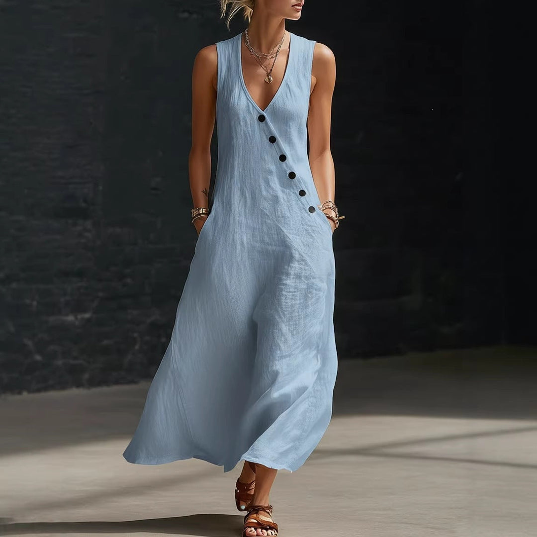 Damen Langarmkleid mit seitlichem Schlitz und Knopfdetails