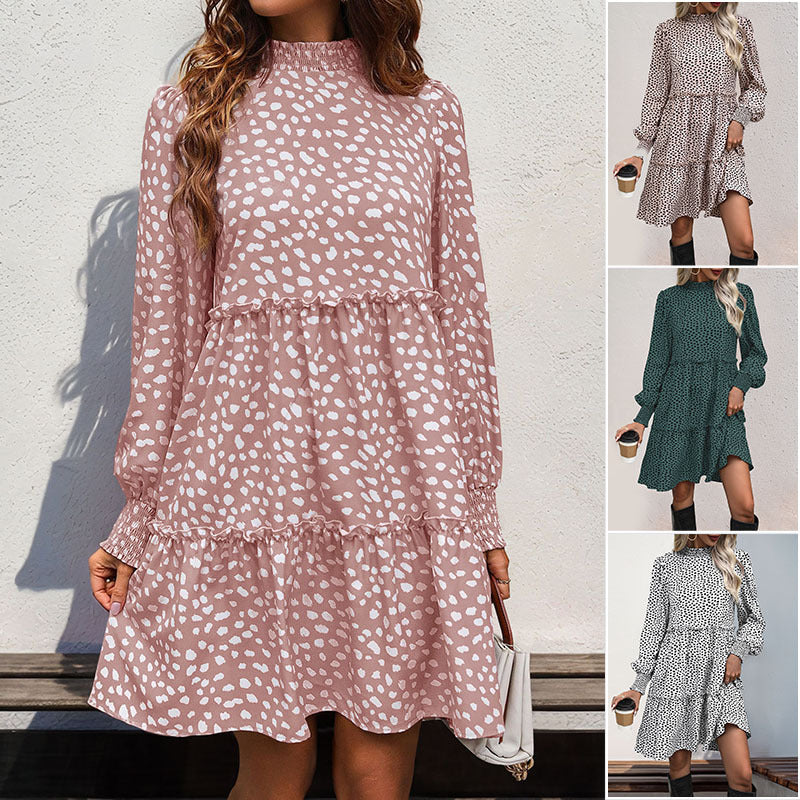 Damen Stufiges Babydoll-Midikleid mit Smokkragen, Volantstufen und gerafften Manschetten Nord Taschen