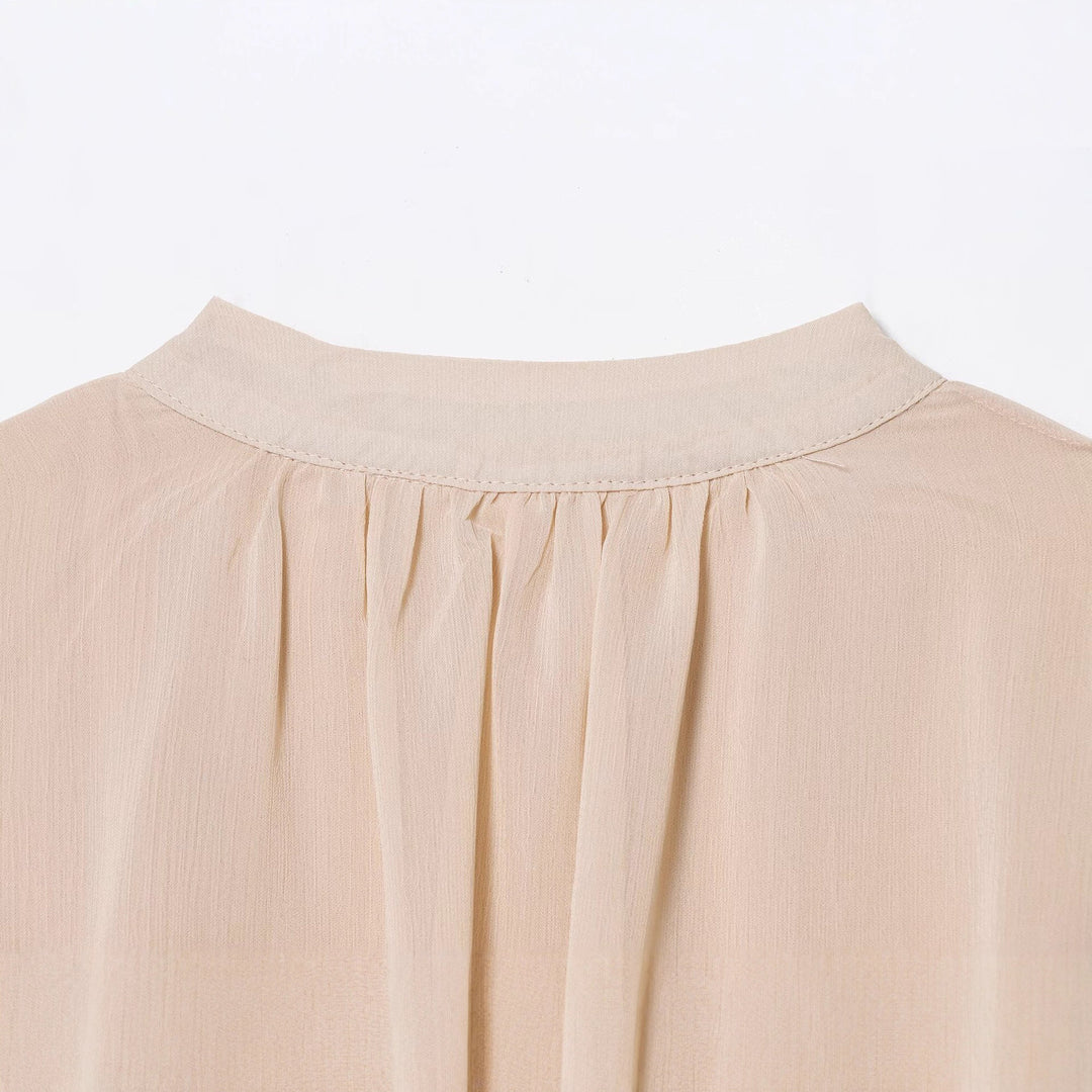 Damen Plissiertes Hemdblusenkleid mit Stehkragen, durchgehender Knopfleiste und Taillengürtel Nord Taschen
