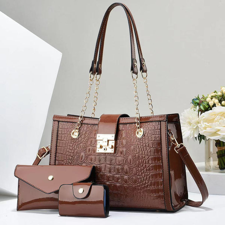 Damen Handtaschen-Set mit exklusiver Kroko-Prägung und abnehmbarer Clutch Nord Taschen