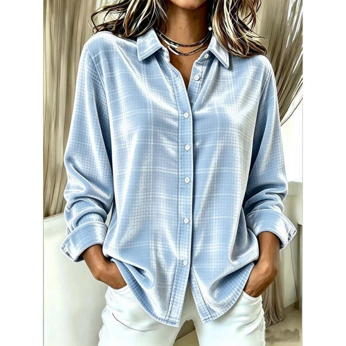 Damen Samt-Hemdbluse im Relaxed-Fit mit feinem Karomuster und Perlmuttknöpfen Nord Taschen