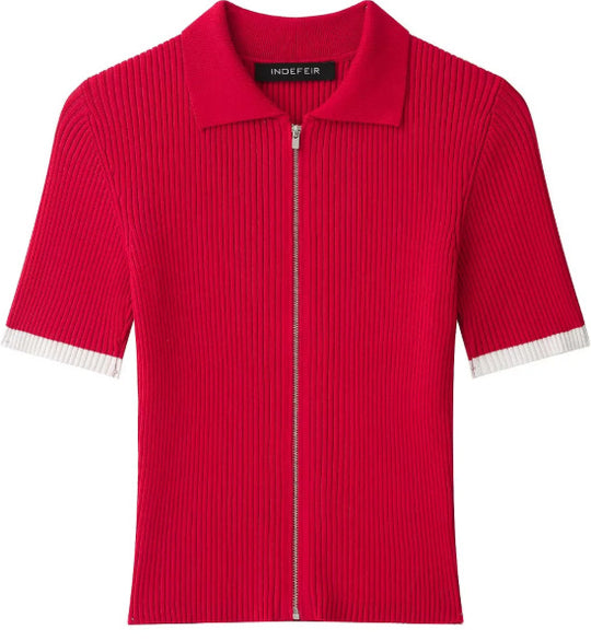 Damen Feinstrick-Poloshirt-Cardigan mit kurzem Arm und durchgehendem Reißverschluss Nord Taschen