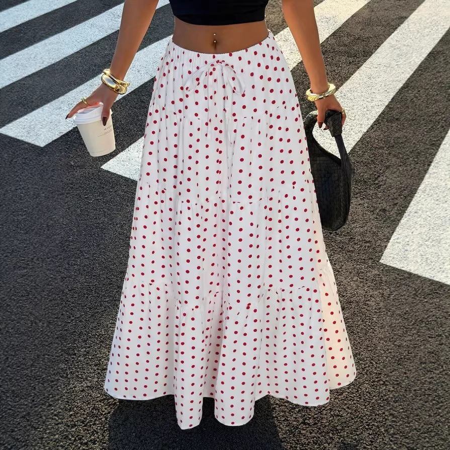 Damen Gestufter Maxirock mit elastischem Bund und Polka-Dot-Muster Nord Taschen