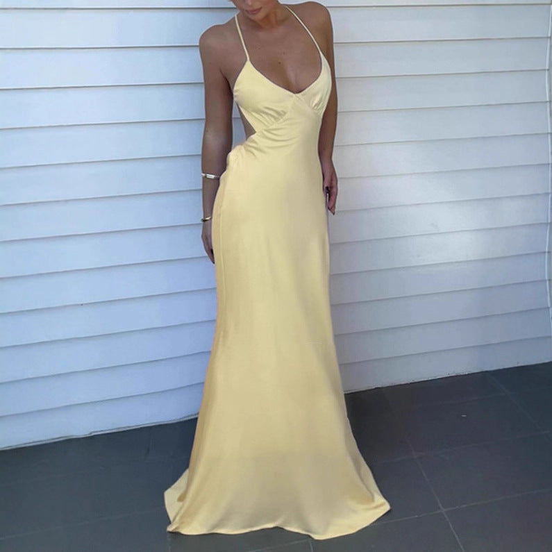 Damen Elegantes Maxikleid mit tiefem V-Ausschnitt und verstellbaren Spaghettiträgern