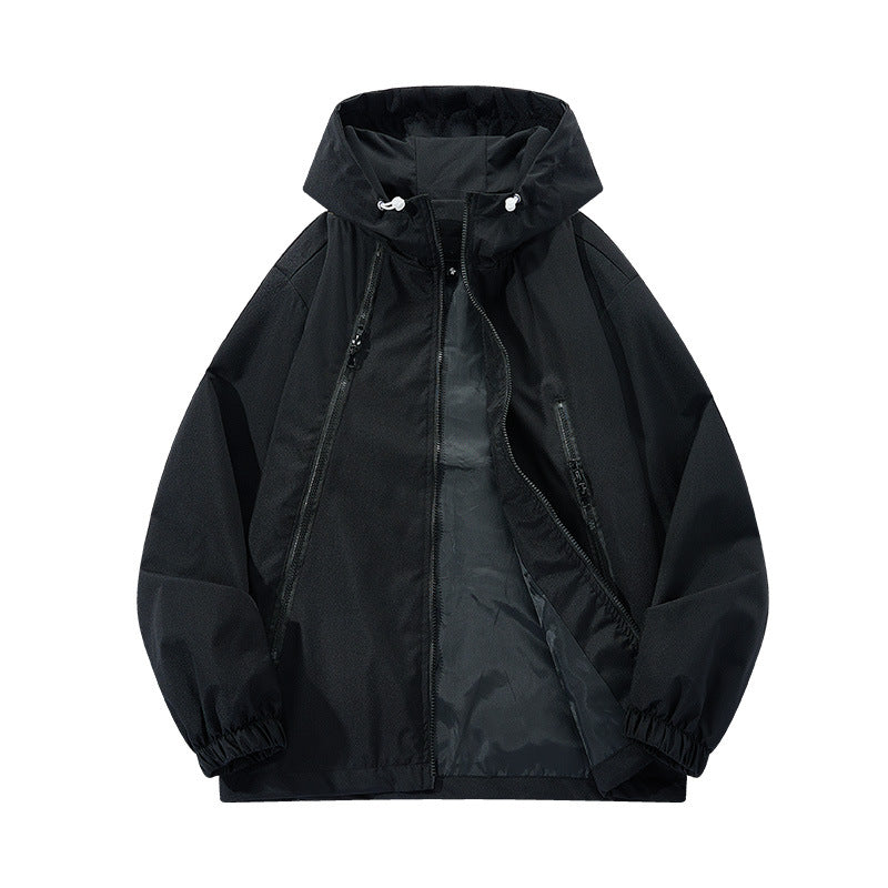 Herren Leichte Kapuzen-Windjacke mit asymmetrischen Reißverschlusstaschen und verstellbarem Saum Nord Taschen