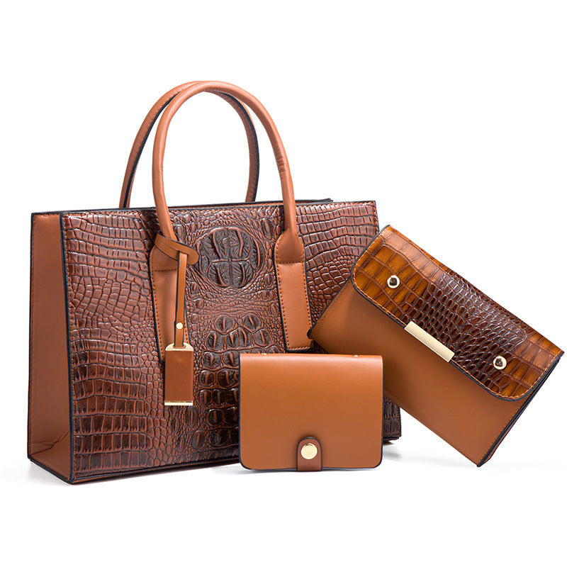 Damen Handtaschen Set aus hochwertigem Kunstleder mit Kroko-Prägung Nord Taschen