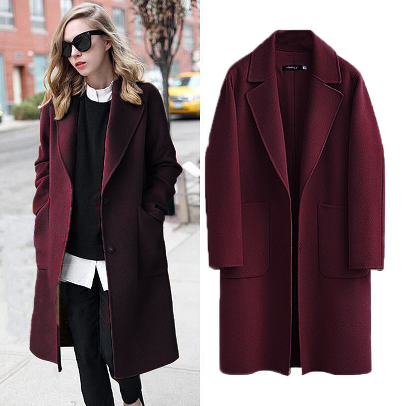 Damen Longline Wollmix-Mantel mit Oversize-Revers und aufgesetzten Taschen Nord Taschen