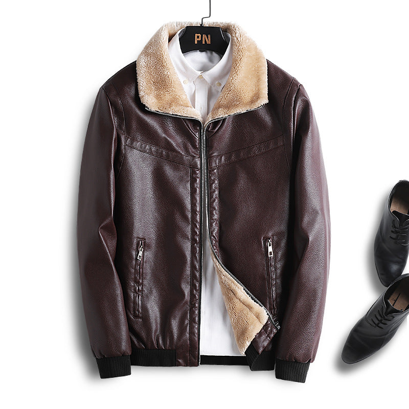 Herren Lederimitat-Fliegerjacke mit Teddyfutter und Kunstfellkragen Nord Taschen