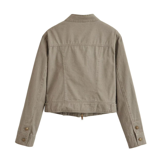 Damen Kurzjacke im Army‑Look aus Baumwoll‑Twill mit Stehkragen und dekorativen Zierriegeln Nord Taschen
