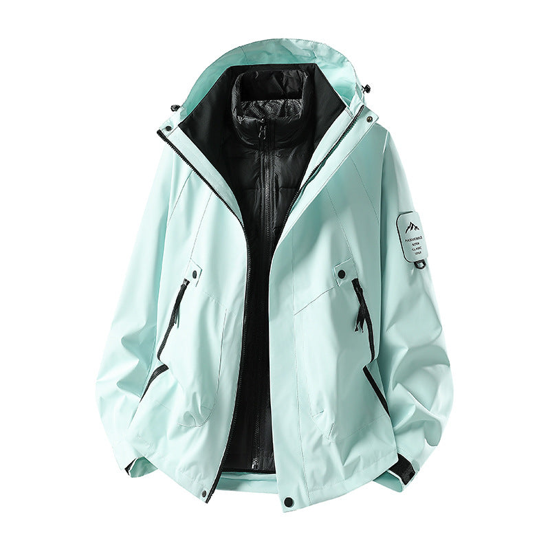 Herren Zwei-in-eins Wetterschutzjacke mit abnehmbarer Steppweste und verstellbarer Kapuze Nord Taschen