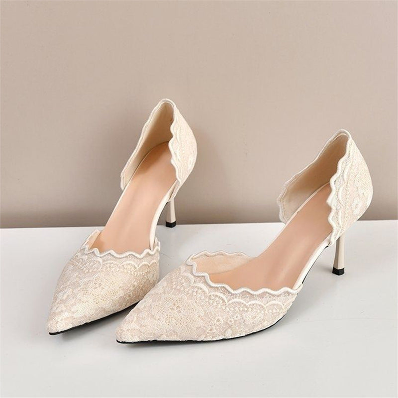Damen elegante Slingback-Pumps mit zarter Spitzenverzierung - Vittorelli
