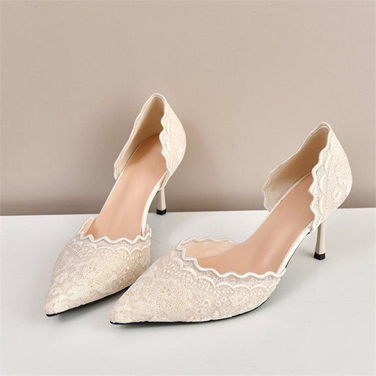 Damen elegante Slingback-Pumps mit zarter Spitzenverzierung - Vittorelli