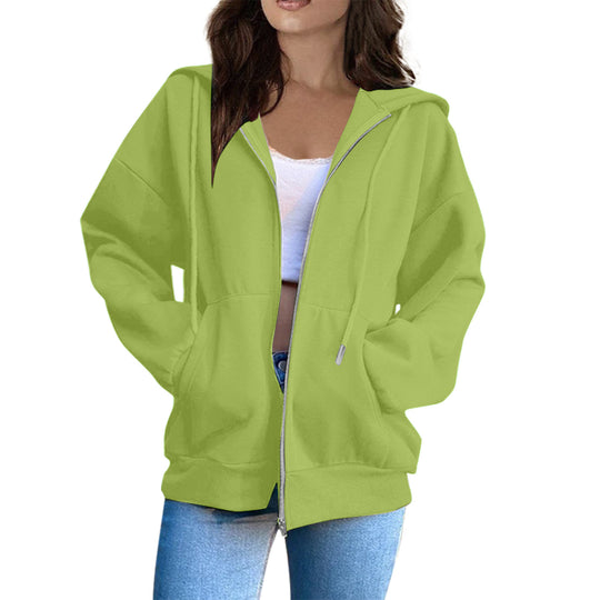 Damen nan lässige Kapuzenjacke mit durchgehendem Reißverschluss, Kängurutaschen und voluminösen Raglanärmeln Nord Taschen