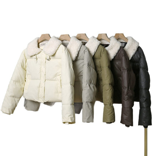 Damen nan kurze gesteppte Winterjacke mit breitem Teddykragen und Kordelzug Nord Taschen