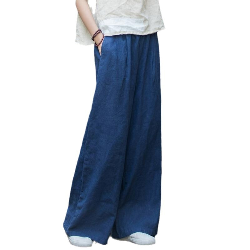 Damen weit geschnittene Leinenhose mit elastischem Bund und praktischen Taschen