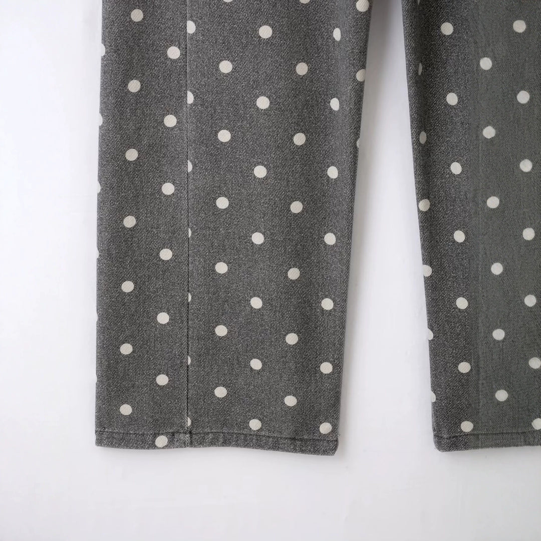 Damen Weite Highwaist Denimhose mit Polka‑Dot Print und Five‑Pocket-Design Nord Taschen