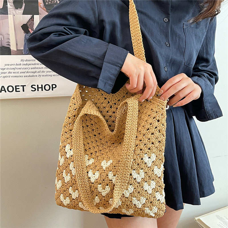 Damen gehäkelte Tragetasche mit stilvollem herzförmigen Design Nord Taschen