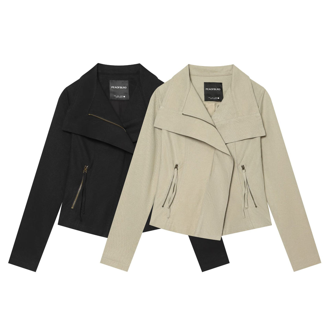 Damen Asymmetrische Übergangsjacke mit weitem Revers und Kordelzug Nord Taschen