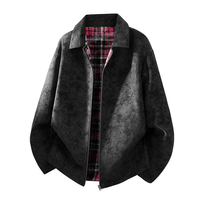 Herren Oversize Hemdjacke im Wildleder-Look mit karierter Flanell-Innenfütterung Nord Taschen