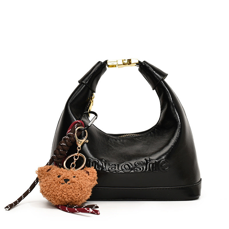 Damen elegante Hobo-Tasche mit plüschigem Anhänger Nord Taschen