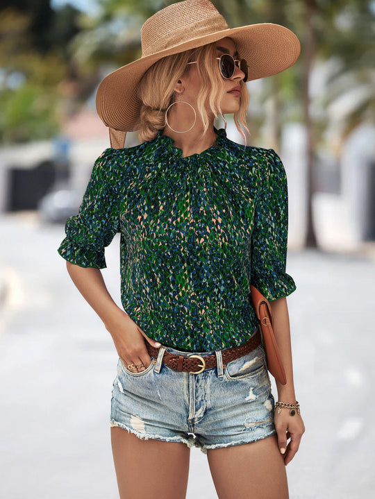 Damen Elegante Bluse mit Raffungen und botanischem Muster Nord Taschen