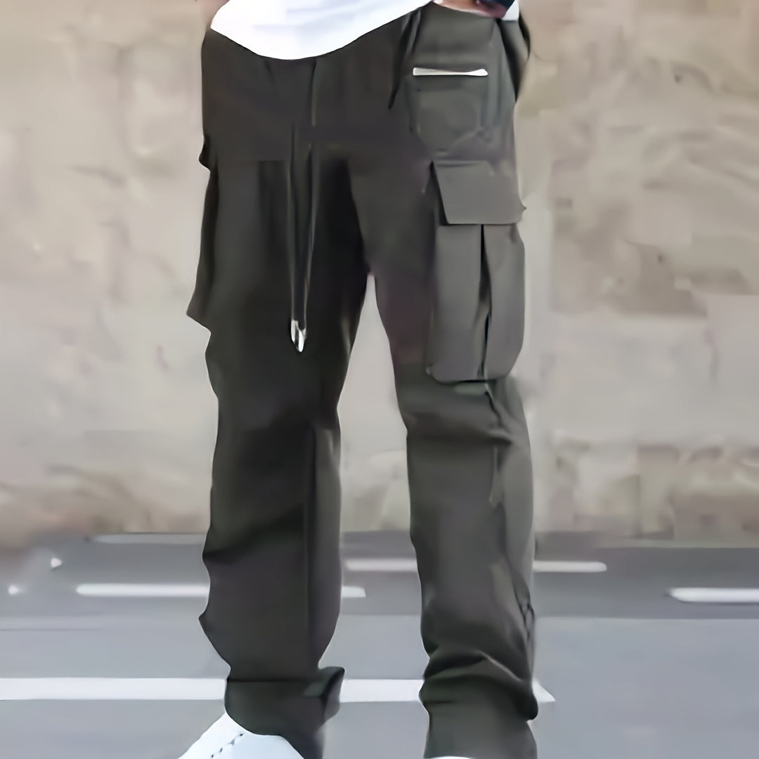 Herren utilitaristische Cargohose mit Reißverschluss‑Tasche, Klappen & Kordelbund Nord Taschen