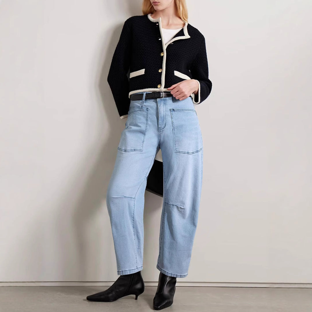 Damen lässige Canvas-Hose mit hohem Bund, weitem Bein und aufgesetzten Taschen Nord Taschen