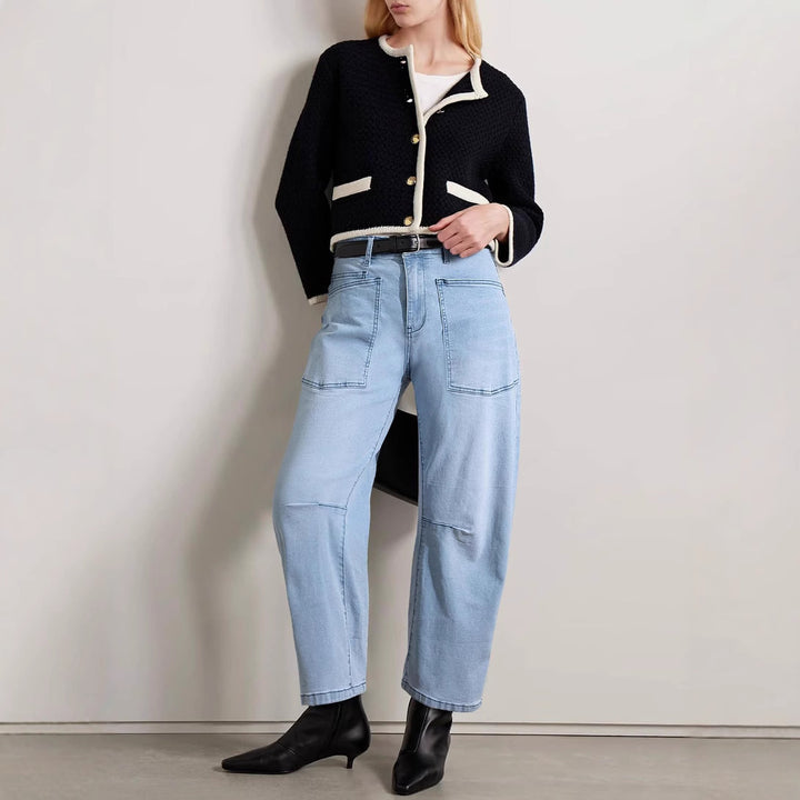 Damen lässige Canvas-Hose mit hohem Bund, weitem Bein und aufgesetzten Taschen Nord Taschen